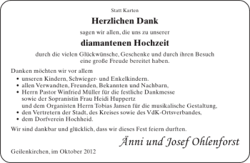 Glückwunschanzeige von Änni und Josef Ohlenforst von Aachener Zeitung / Aachener Nachrichten