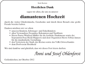 Glückwunschanzeige von Änni und Josef Ohlenforst von Super Sonntag / Super Mittwoch