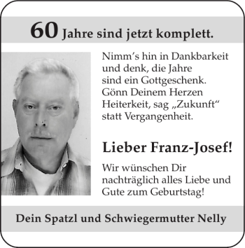 Glückwunschanzeige von Franz-Josef  von Super Sonntag / Super Mittwoch