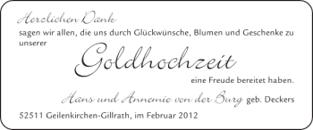 Glückwunschanzeige von Goldhochzeit  von Super Sonntag / Super Mittwoch