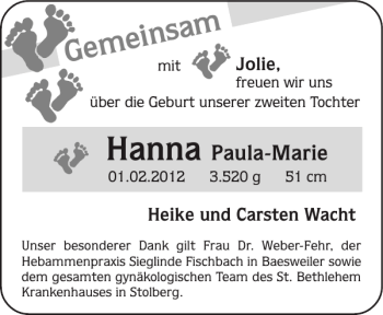 Glückwunschanzeige von Hanna  von Super Sonntag / Super Mittwoch