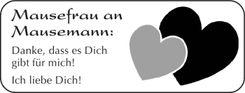 Glückwunschanzeige von Mausefrau an Mausemann von Super Sonntag / Super Mittwoch