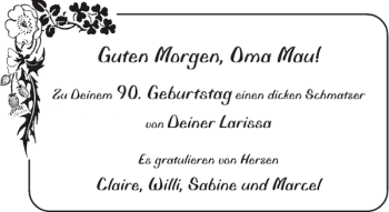 Glückwunschanzeige von Oma Mau von Aachener Zeitung / Aachener Nachrichten