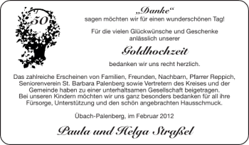 Glückwunschanzeige von Paula und Helga Straßel Goldhochzeit von Super Sonntag / Super Mittwoch