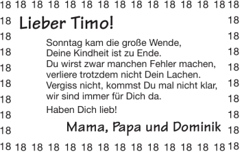 Glückwunschanzeige von Timo  von Super Sonntag / Super Mittwoch