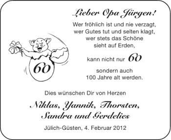 Glückwunschanzeige von   von Aachener Zeitung / Aachener Nachrichten