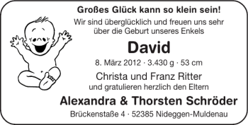Glückwunschanzeige von David  von Super Sonntag / Super Mittwoch