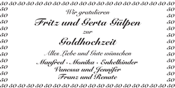 Glückwunschanzeige von Fritz und Gerta Gülpen Goldhochzeit von Super Sonntag / Super Mittwoch