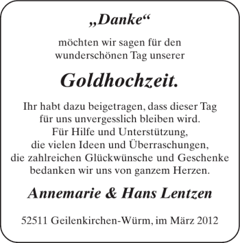 Glückwunschanzeige von Goldhochzeit  von Super Sonntag / Super Mittwoch