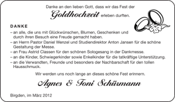 Glückwunschanzeige von Goldhochzeit Agnes Toni Schürmann von Super Sonntag / Super Mittwoch