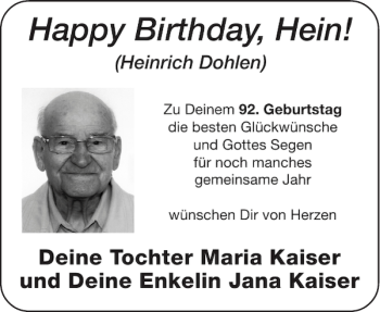 Glückwunschanzeige von Hein  von Aachener Zeitung / Aachener Nachrichten