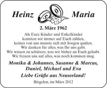 Glückwunschanzeige von Heinz Maria von Aachener Zeitung / Aachener Nachrichten