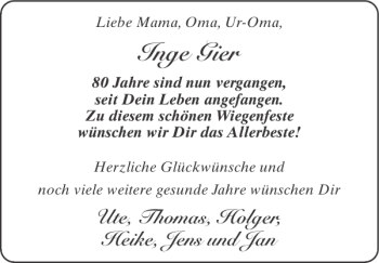 Glückwunschanzeige von Inge Gier von Super Sonntag / Super Mittwoch