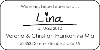 Glückwunschanzeige von Lina  von Super Sonntag / Super Mittwoch