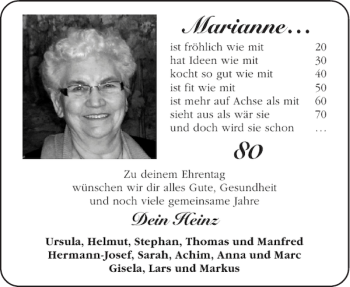 Glückwunschanzeige von Marianne  von Aachener Zeitung / Aachener Nachrichten