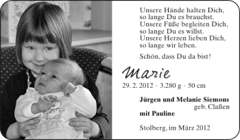 Glückwunschanzeige von Marie  von Super Sonntag / Super Mittwoch