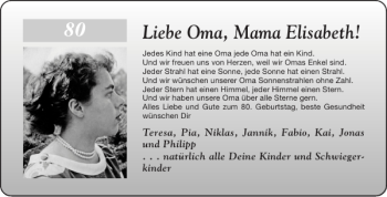 Glückwunschanzeige von Oma Mama Elisabeth von Aachener Zeitung / Aachener Nachrichten