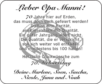 Glückwunschanzeige von Opa Mann i von Aachener Zeitung / Aachener Nachrichten