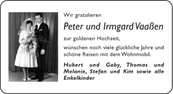 Glückwunschanzeige von Peter und Irmgard Vaaßen von Aachener Zeitung / Aachener Nachrichten