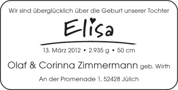 Glückwunschanzeige von Elisa  von Super Sonntag / Super Mittwoch