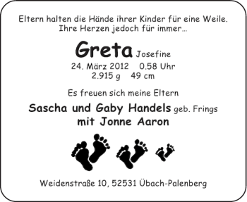 Glückwunschanzeige von Greta  von Aachener Zeitung / Aachener Nachrichten