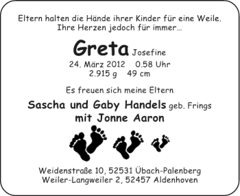 Glückwunschanzeige von Greta  von Aachener Zeitung / Aachener Nachrichten