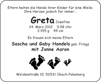 Glückwunschanzeige von Greta  von Aachener Zeitung / Aachener Nachrichten