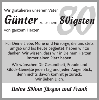 Glückwunschanzeige von Günter  von Super Sonntag / Super Mittwoch