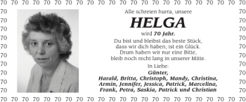 Glückwunschanzeige von HELGA  von Super Sonntag / Super Mittwoch