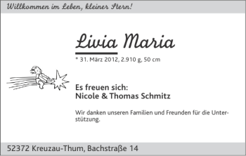 Glückwunschanzeige von Livia Maria von Super Sonntag / Super Mittwoch