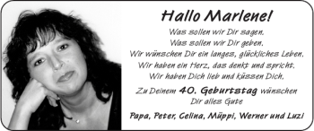 Glückwunschanzeige von Marlene  von Super Sonntag / Super Mittwoch