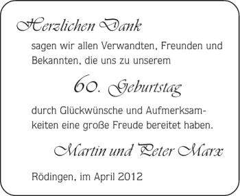 Glückwunschanzeige von Martin und Peter Marx von Aachener Zeitung / Aachener Nachrichten