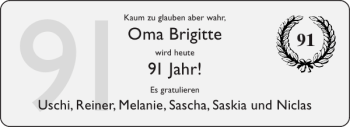 Glückwunschanzeige von Oma Brigitte von Aachener Zeitung / Aachener Nachrichten