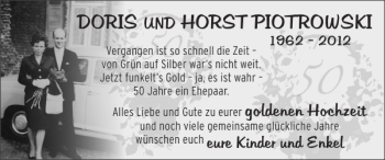 Glückwunschanzeige von 50. Doris und Horst Piotrowski von Super Sonntag / Super Mittwoch