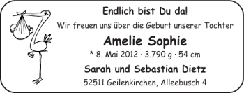 Glückwunschanzeige von Amelie Sophie von Super Sonntag / Super Mittwoch