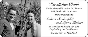 Glückwunschanzeige von Andreas Isecke Isi und Myrna Taubert  von Super Sonntag / Super Mittwoch