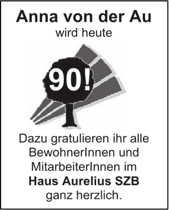 Glückwunschanzeige von Anna von der Au von Aachener Zeitung / Aachener Nachrichten