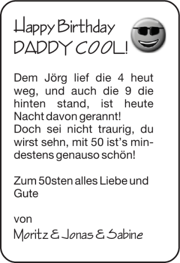 Glückwunschanzeige von DADDY COOL von Aachener Zeitung / Aachener Nachrichten