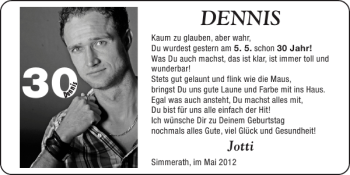 Glückwunschanzeige von DENNIS  von Super Sonntag / Super Mittwoch