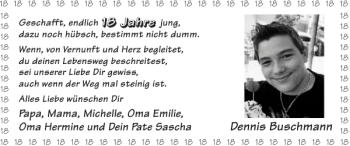 Glückwunschanzeige von Dennis Buschmann von Super Sonntag / Super Mittwoch