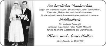 Glückwunschanzeige von Heinz und Anni Müller von Aachener Zeitung / Aachener Nachrichten