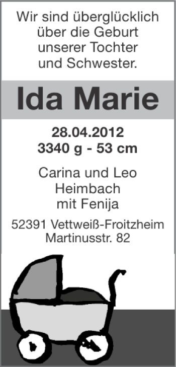 Glückwunschanzeige von Ida Marie von Super Sonntag / Super Mittwoch
