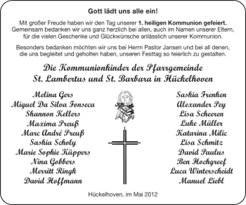 Glückwunschanzeige von Kommunionkinder der Pfarre St. Barbara bedanken  von Super Sonntag / Super Mittwoch