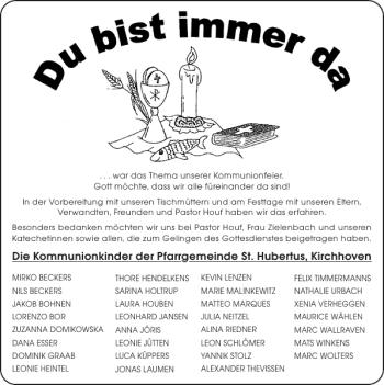 Glückwunschanzeige von Kommunionkinder der Pfarrgemeinde St. Hubertus von Super Sonntag / Super Mittwoch