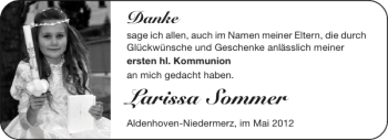 Glückwunschanzeige von Larissa Sommer von Aachener Zeitung / Aachener Nachrichten