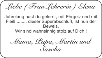 Glückwunschanzeige von Liebe (Frau Leherin) Elena von Super Sonntag / Super Mittwoch