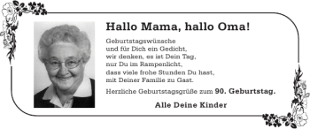 Glückwunschanzeige von Mama Oma von Super Sonntag / Super Mittwoch
