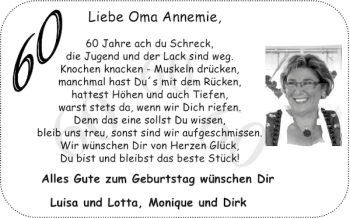 Glückwunschanzeige von Oma Annemie von Aachener Zeitung / Aachener Nachrichten