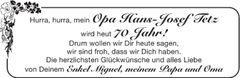 Glückwunschanzeige von Opa Hans-Josef Tetz von Aachener Zeitung / Aachener Nachrichten