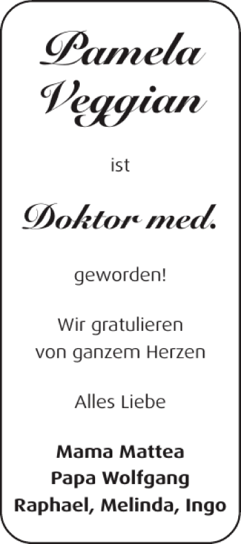 Glückwunschanzeige von Pamela Veggian von Aachener Zeitung / Aachener Nachrichten